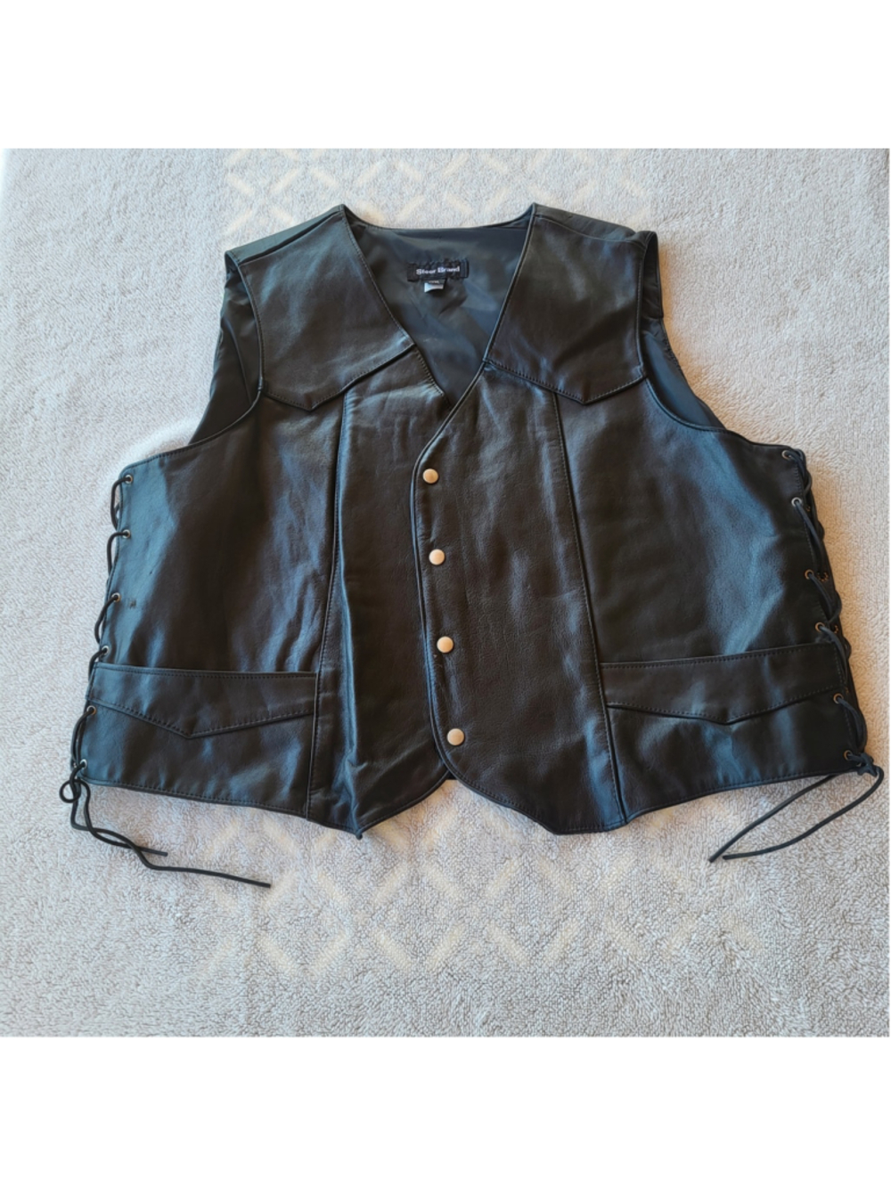 Men's Steer Brand Leather Motorcycle Vest Black 3XL